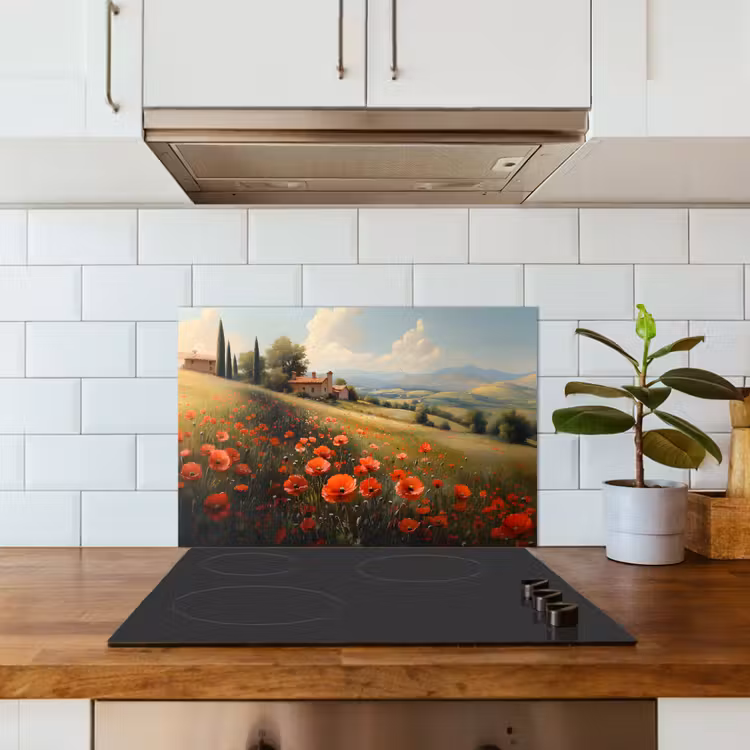 Spritzschutz Küche - Mohnblumen - Rot - Hügel - Landschaft — 3