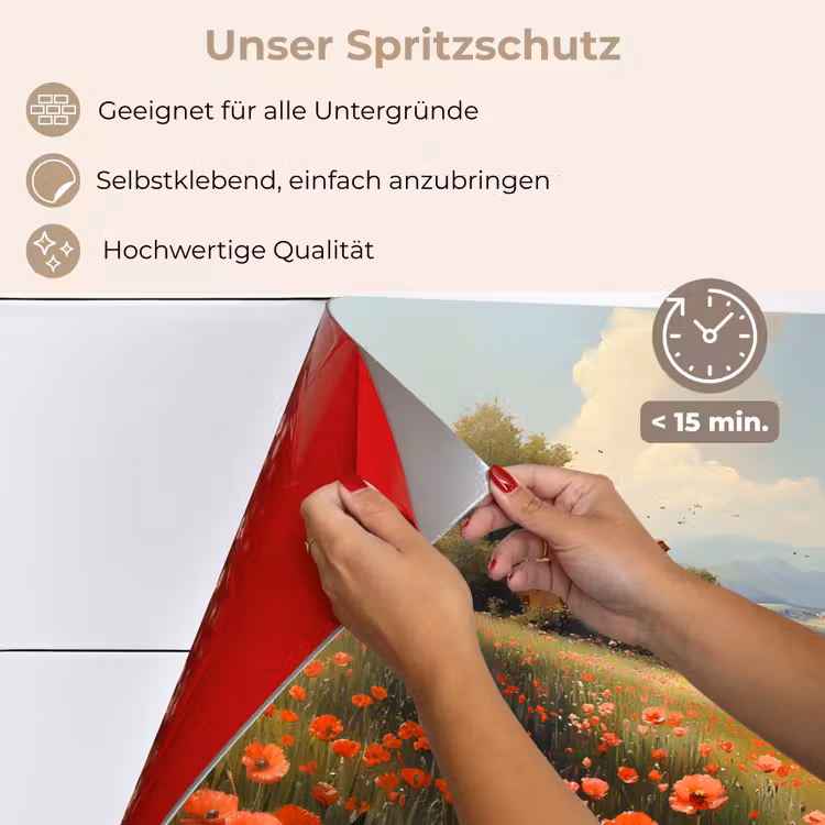 Spritzschutz Küche - Mohnblumen - Rot - Hügel - Landschaft — 4