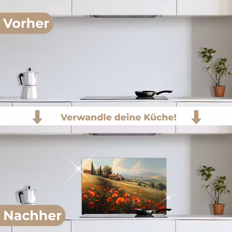 Spritzschutz Küche - Mohnblumen - Rot - Hügel - Landschaft — 7