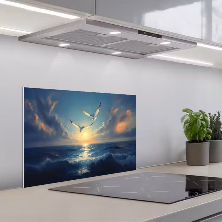 Spritzschutz Küche - Möwen - Meer - Wolken -Blau — 1