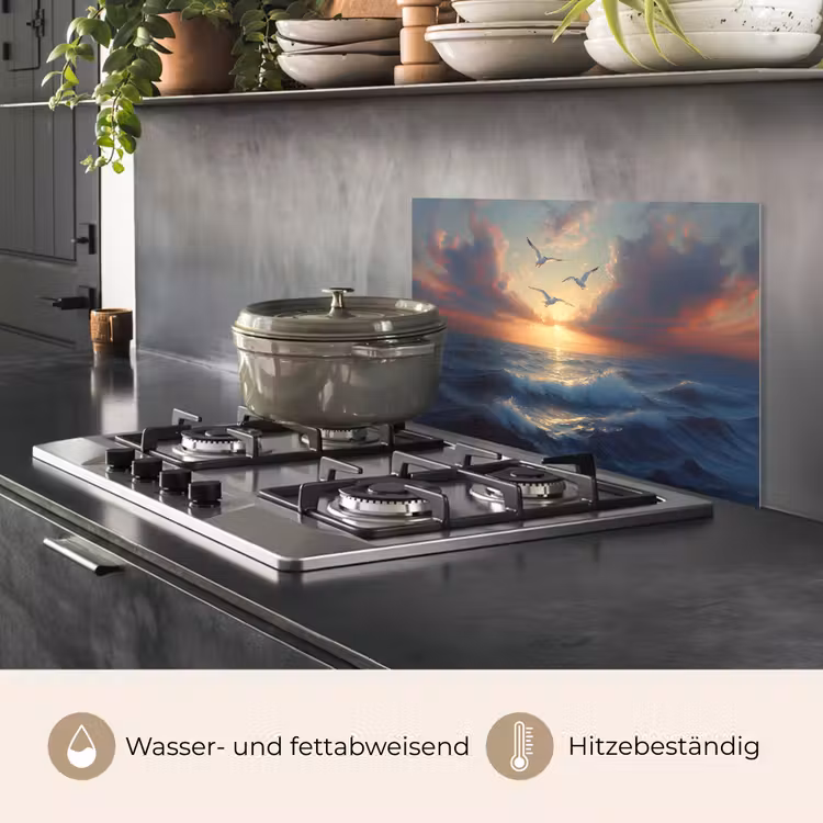 Spritzschutz Küche - Möwen - Sonnenuntergang - Meer - Wolken — 2