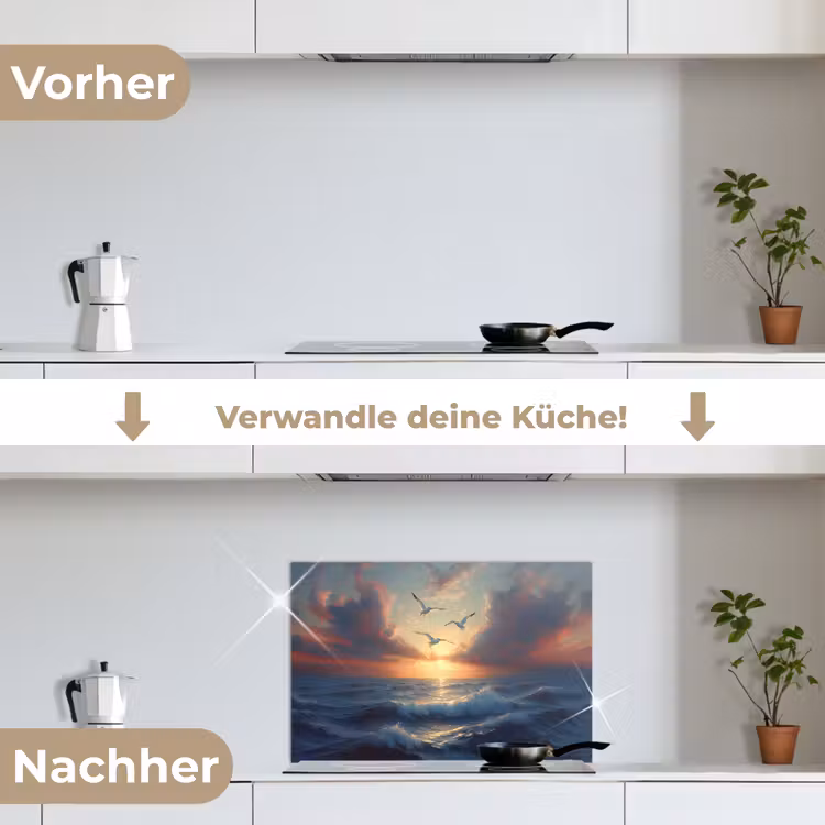 Spritzschutz Küche - Möwen - Sonnenuntergang - Meer - Wolken — 7