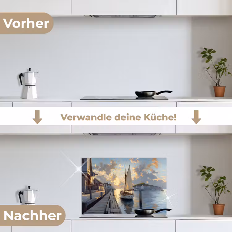 Spritzschutz Küche - Segelboot - Sonne - Pier - Holz — 7