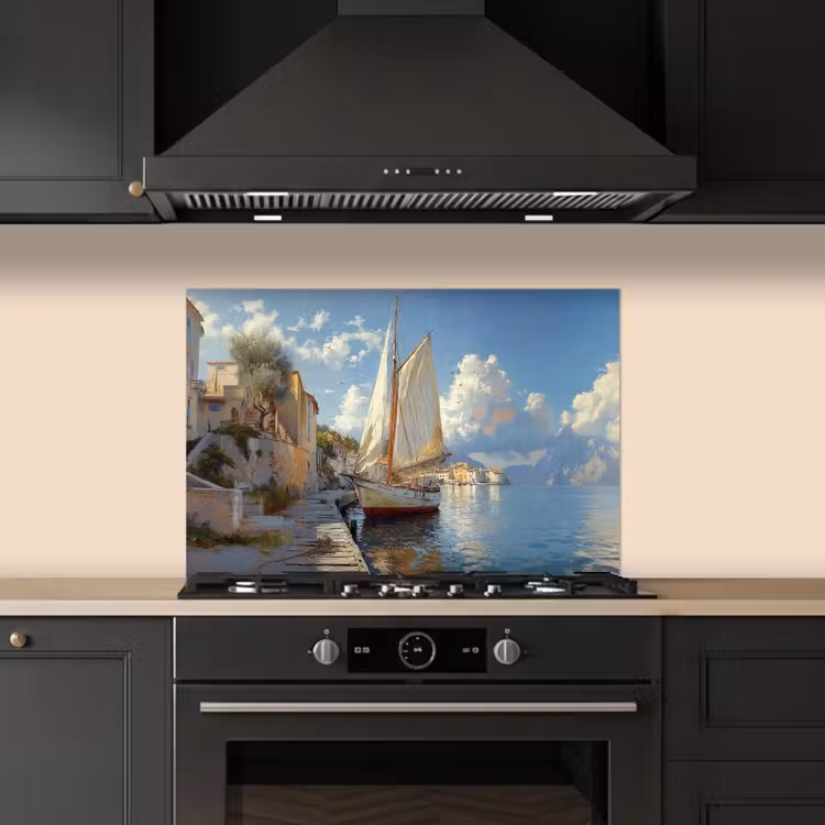 Spritzschutz Küche - Segelschiff - Häuser - Kai - Meer — 5