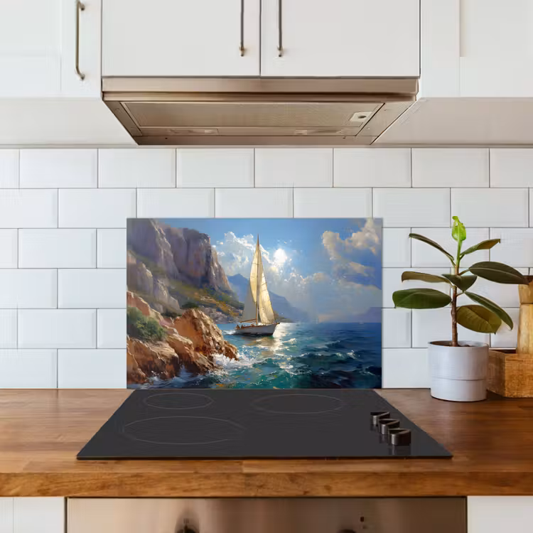 Spritzschutz Küche - Segelschiff - Meer - Felsen - Wolken — 3