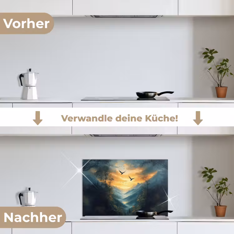 Spritzschutz Küche - Vögel - Sonne - Bäume - Grün — 7