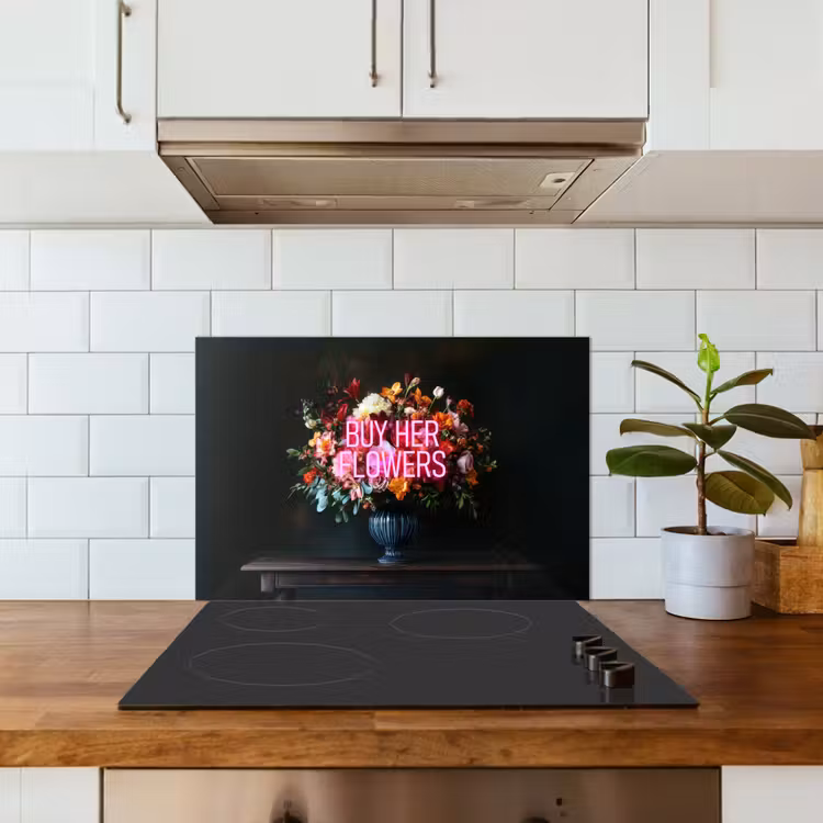 Spritzschutz Küche - Zitat - Blumen - Vase - Neon — 3