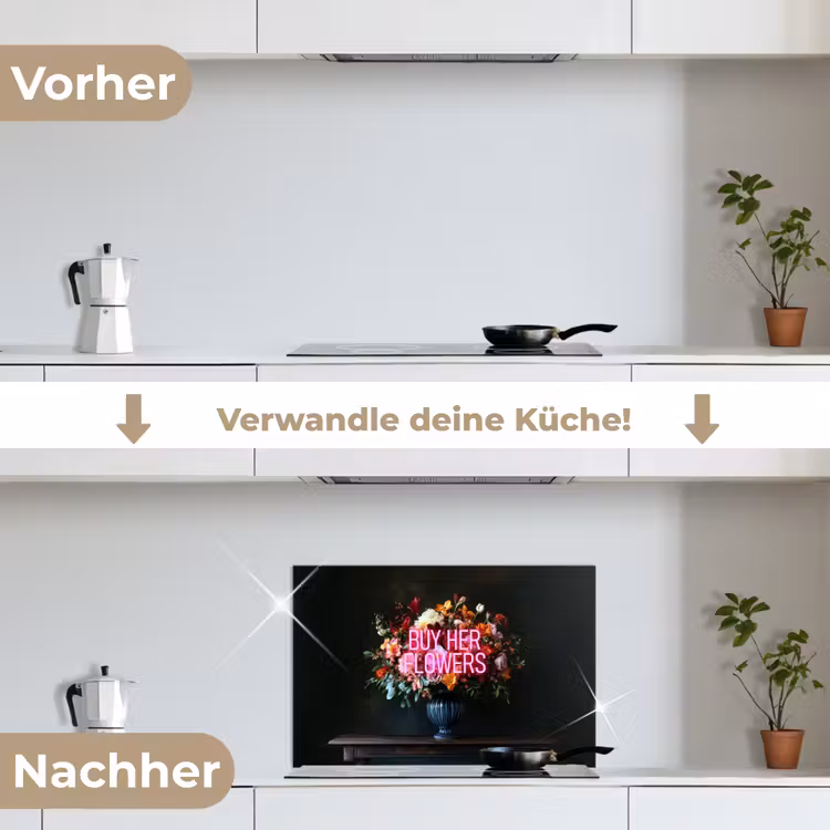 Spritzschutz Küche - Zitat - Blumen - Vase - Neon — 7