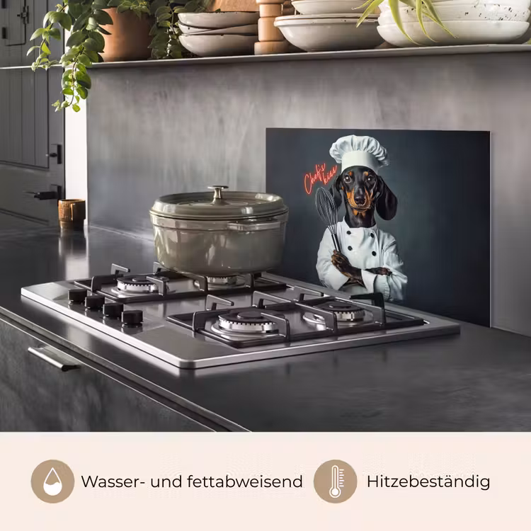 Spritzschutz Küche - Zitat - Neon - Hund - Kochbekleidung — 2