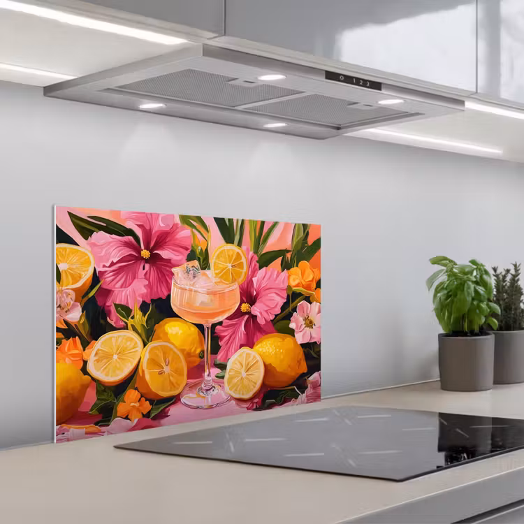 Spritzschutz Küche - Getränk - Blumen - Gelb — 1