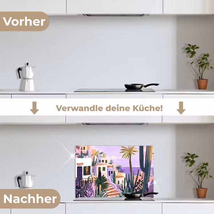Spritzschutz Küche - Häuser - Minimalistisch - Palmen - Küstenlandschaft — 7