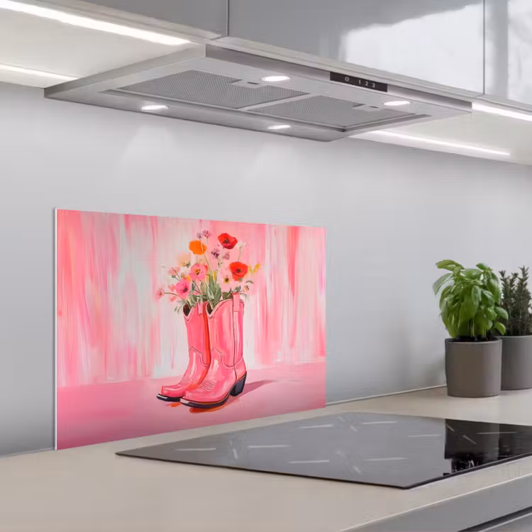 Spritzschutz Küche - Rosa - Blumen - Cowboy — 1
