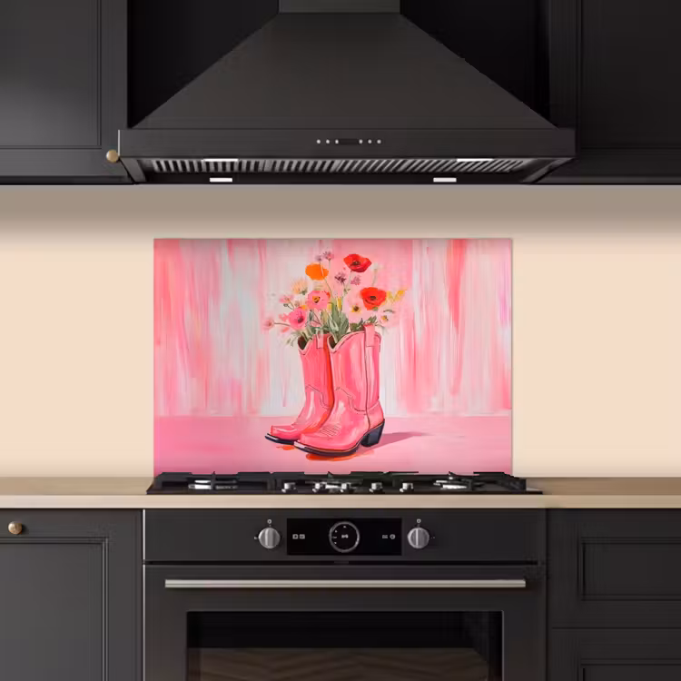 Spritzschutz Küche - Rosa - Blumen - Cowboy — 5