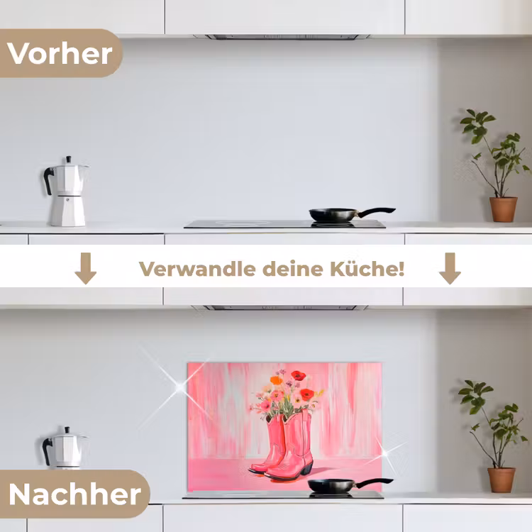 Spritzschutz Küche - Rosa - Blumen - Cowboy — 7