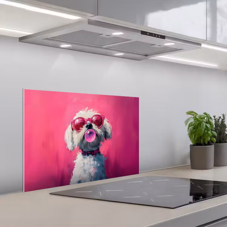 Spritzschutz Küche - Rosa - Hund - Blase — 1
