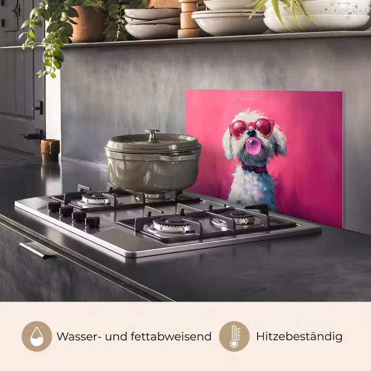 Spritzschutz Küche - Rosa - Hund - Blase — 2