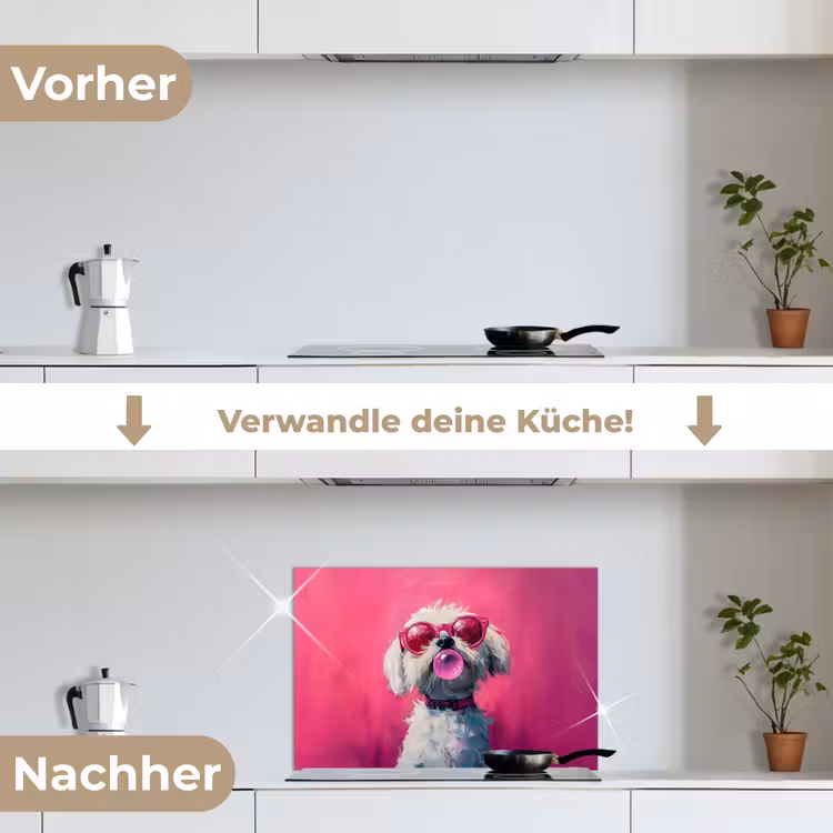 Spritzschutz Küche - Rosa - Hund - Blase — 7