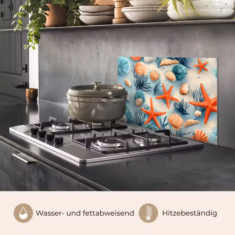 Spritzschutz Küche - Seesterne - Muscheln - Illustration - Sand — 2