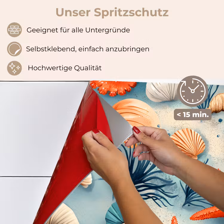 Spritzschutz Küche - Seesterne - Muscheln - Illustration - Sand — 4