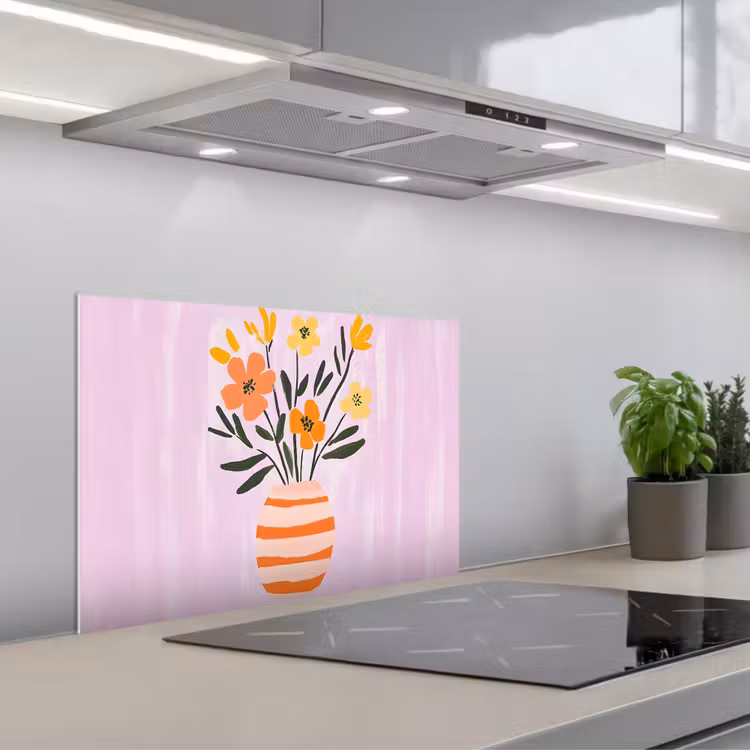 Spritzschutz Küche - Vase - Gestreift - Blumen - Orange — 1