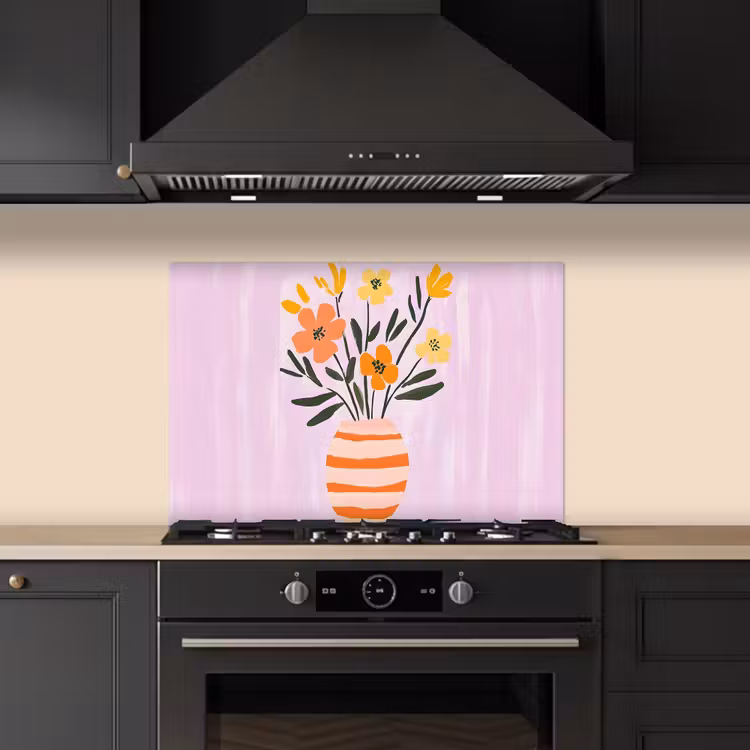 Spritzschutz Küche - Vase - Gestreift - Blumen - Orange — 5