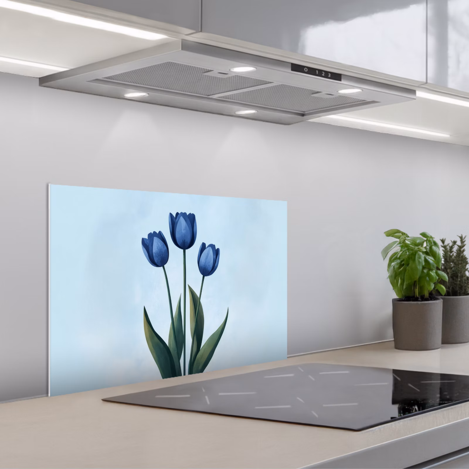 Spritzschutz Küche - Tulpen - Blau - Blätter — 1