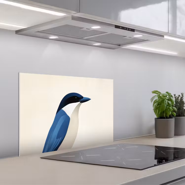 Spritzschutz Küche - Illustration - Blau - Vogel — 1