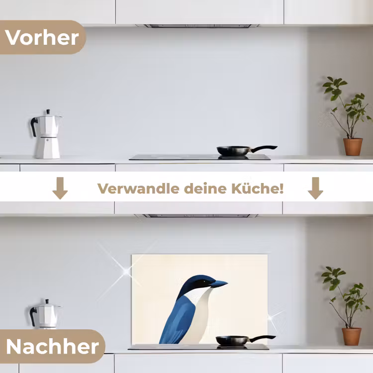 Spritzschutz Küche - Illustration - Blau - Vogel — 7