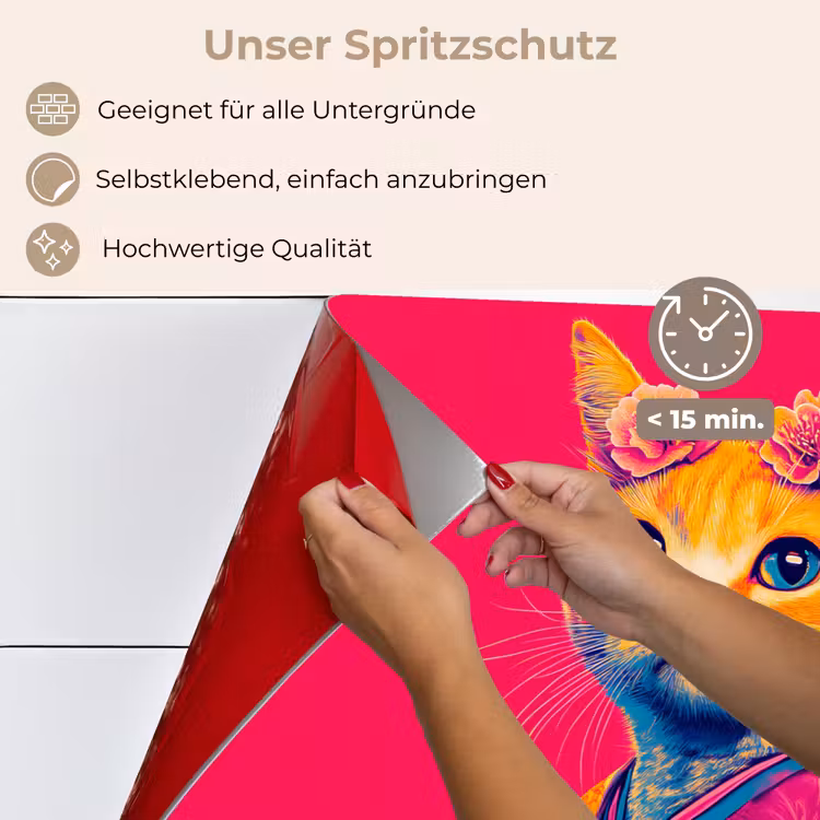 Spritzschutz Küche - Katze - Kimono - Blumen - Rosa — 4