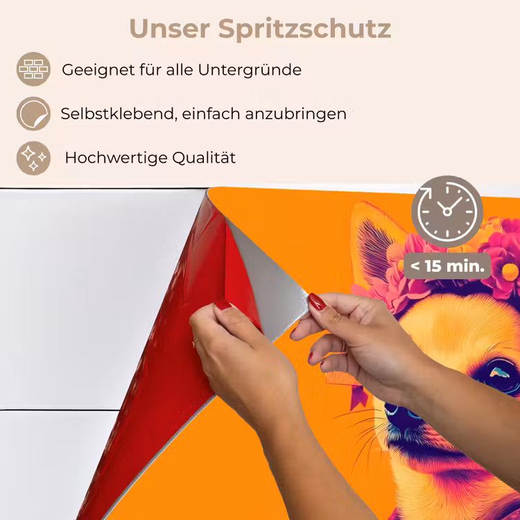 Spritzschutz Küche - Kimono - Hündchen - Blumenkrone - Orange — 4