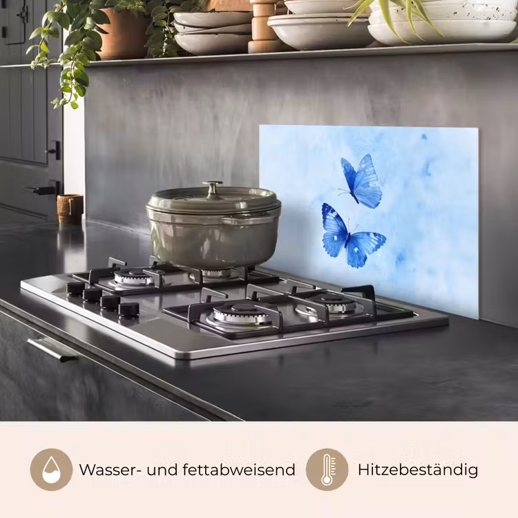 Spritzschutz Küche - Schmetterlinge - Ornamental - Blau — 2