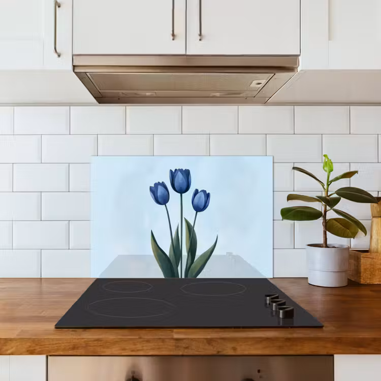 Spritzschutz Küche - Tulpen - Blau - Blätter — 3