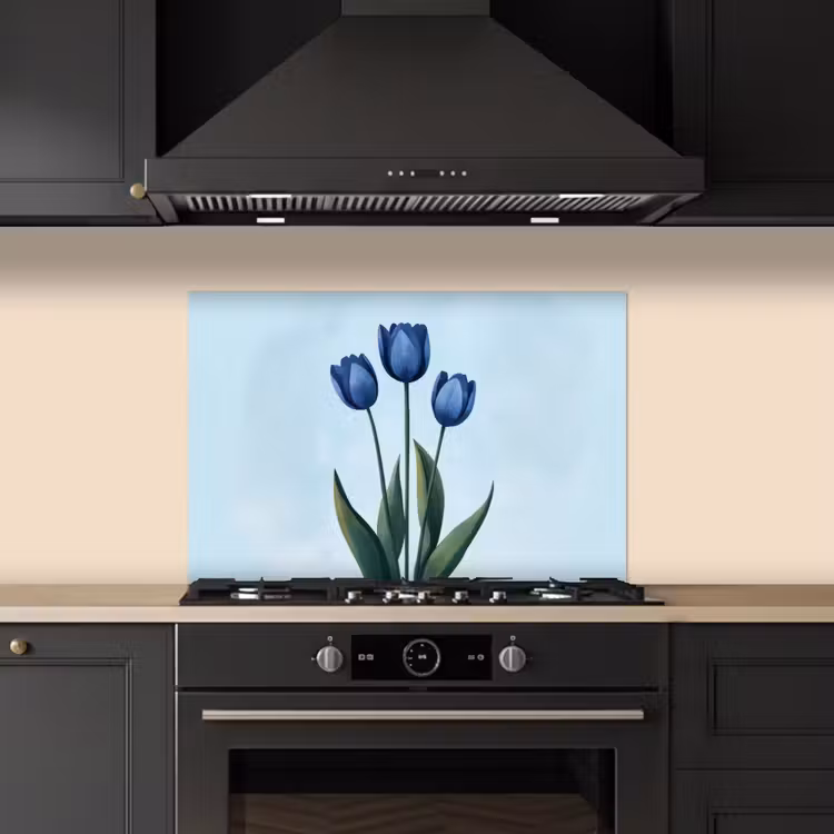 Spritzschutz Küche - Tulpen - Blau - Blätter — 5