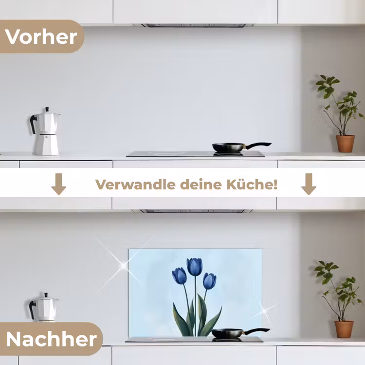 Spritzschutz Küche - Tulpen - Blau - Blätter — 7