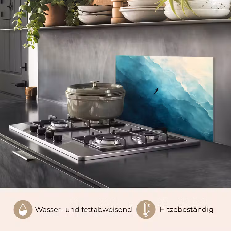 Spritzschutz Küche - Meer - Silhouette - Abstrakt - Blau — 2