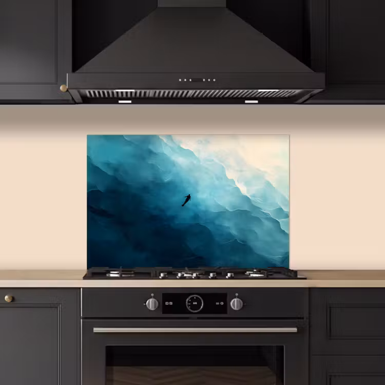Spritzschutz Küche - Meer - Silhouette - Abstrakt - Blau — 5