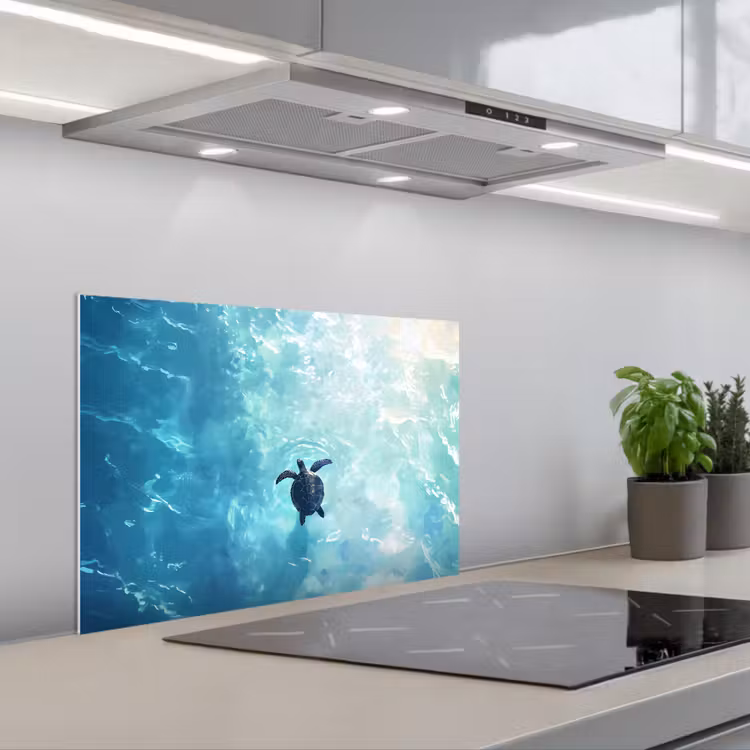 Spritzschutz Küche - Schildkröte - Meer - Blau - Glitzern — 1