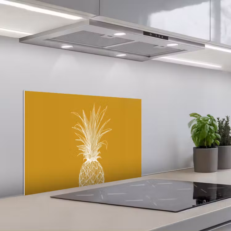 Spritzschutz Küche - Strich-Illustration - Ananas - Blattkrone - Ockergelb — 1