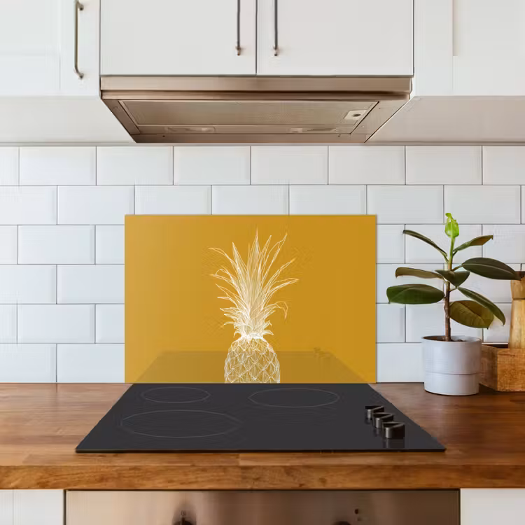 Spritzschutz Küche - Strich-Illustration - Ananas - Blattkrone - Ockergelb — 3