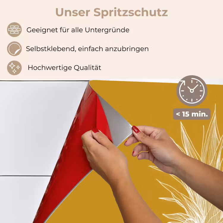 Spritzschutz Küche - Strich-Illustration - Ananas - Blattkrone - Ockergelb — 4