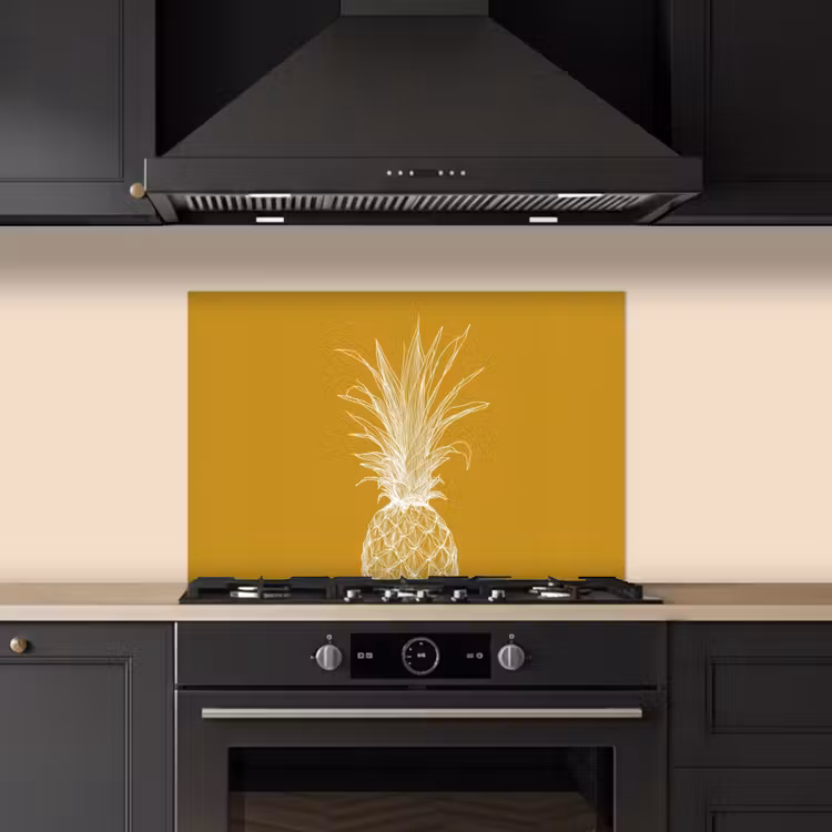 Spritzschutz Küche - Strich-Illustration - Ananas - Blattkrone - Ockergelb — 5