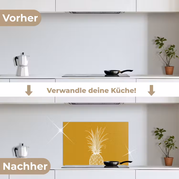 Spritzschutz Küche - Strich-Illustration - Ananas - Blattkrone - Ockergelb — 7
