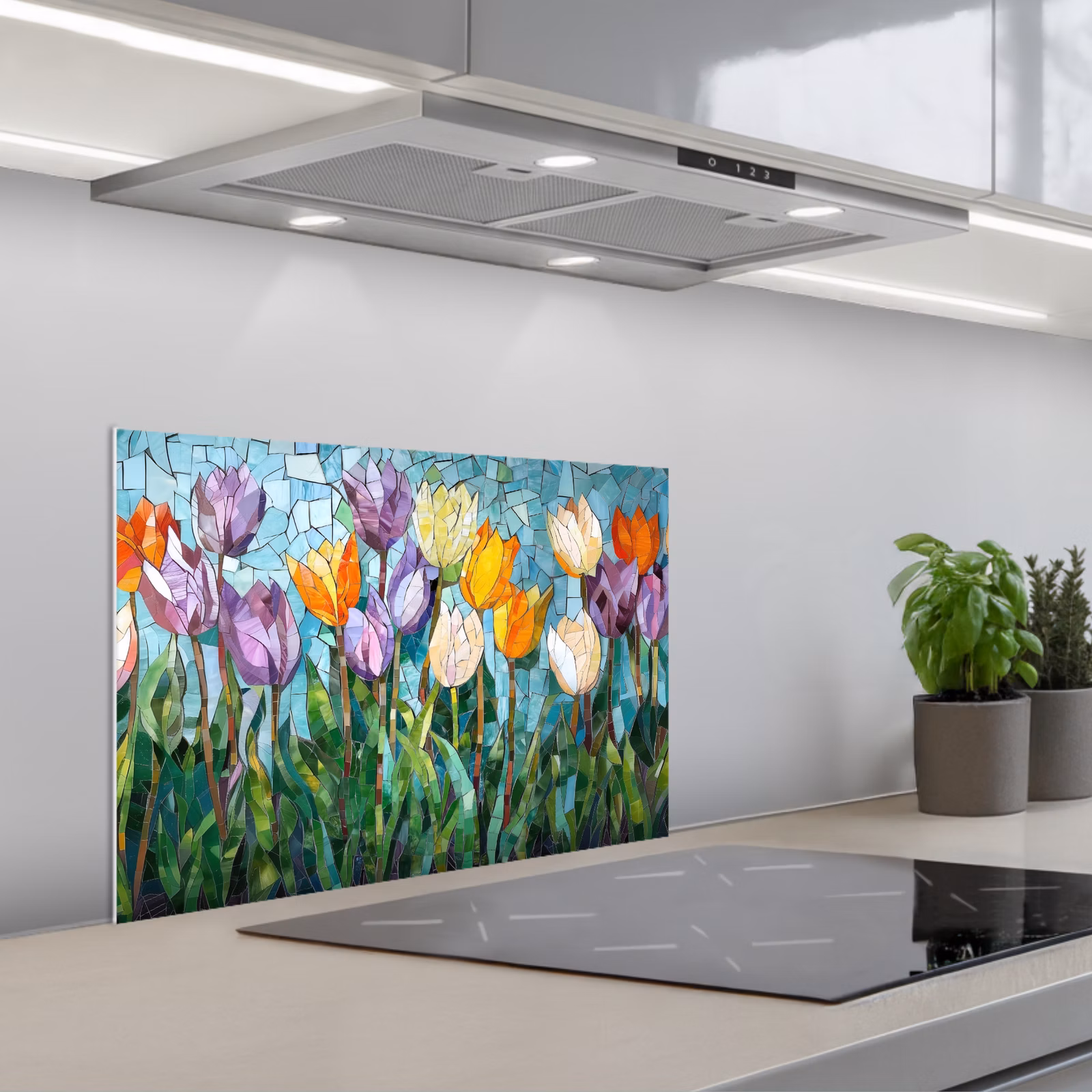Spritzschutz Küche - Mosaik - Feld - Tulpen - Farbenfroh — 1