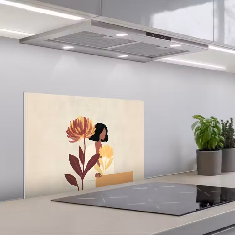 Spritzschutz Küche - Frau - Minimalistisch - Blume — 1