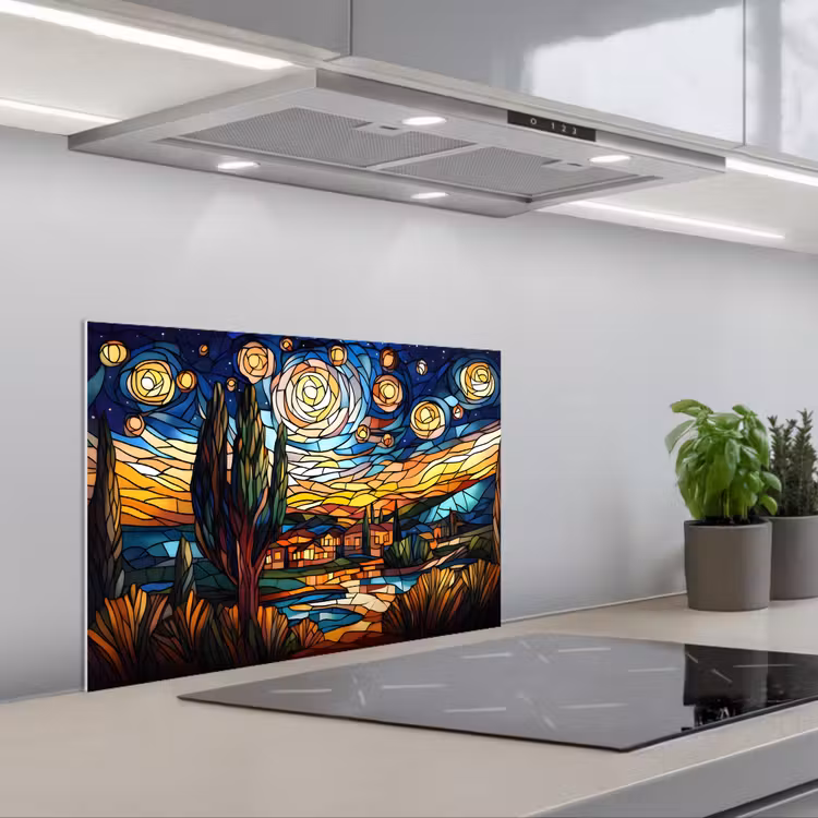 Spritzschutz Küche - Himmel - Sterne - Mosaik - Häuser — 1