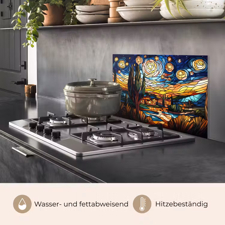 Spritzschutz Küche - Himmel - Sterne - Mosaik - Häuser — 2