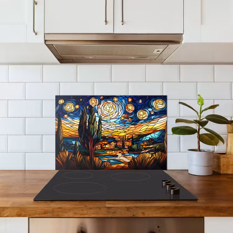 Spritzschutz Küche - Himmel - Sterne - Mosaik - Häuser — 3