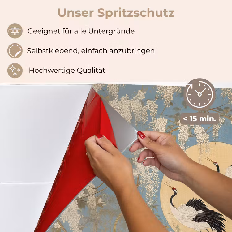 Spritzschutz Küche - Kraniche - Mond - Blumen - Blau — 4