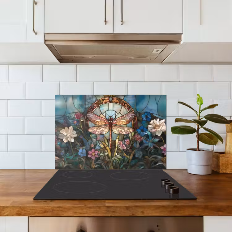 Spritzschutz Küche - Libelle - Mosaik - Blumen - Farbenfroh — 3