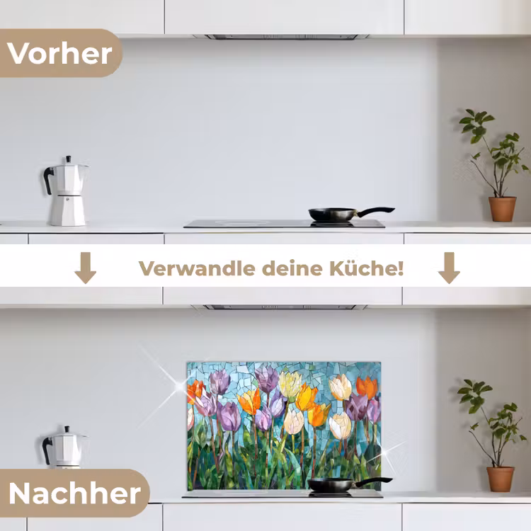 Spritzschutz Küche - Mosaik - Feld - Tulpen - Farbenfroh — 7